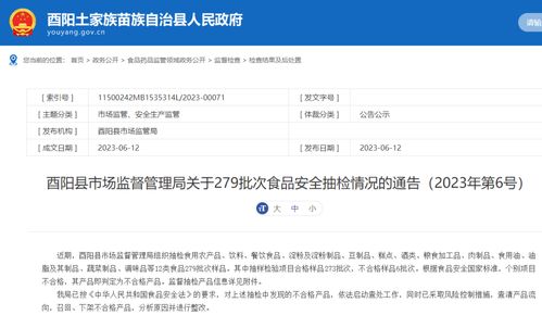 重慶市酉陽(yáng)縣發(fā)布最新食品安全抽檢通報(bào) 6批次不合格，安全評(píng)價(jià)引關(guān)注
